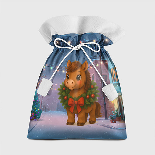 Подарочный мешок Лошадка с новогоднем венком 2026 / 3D-принт – фото 1
