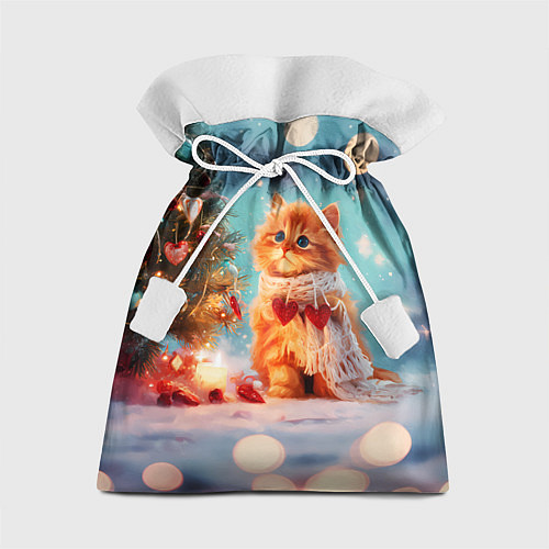 Подарочный мешок Рыжий маленький новогодний котенок / 3D-принт – фото 1