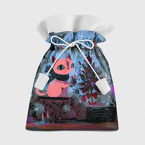 Подарочный мешок Кошка празднует Новый год / 3D-принт – фото 1