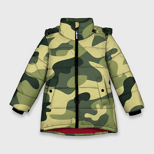 Зимняя куртка для девочки Камуфляж: зеленый/хаки / 3D-Красный – фото 1