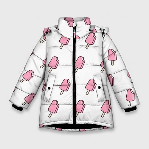 Зимняя куртка для девочки Мороженое розовое / 3D-Черный – фото 1
