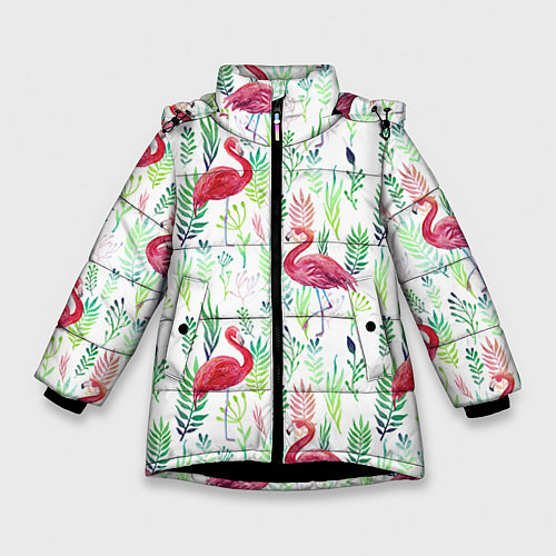 Зимняя куртка для девочки Цветы и бабочки 2 / 3D-Черный – фото 1