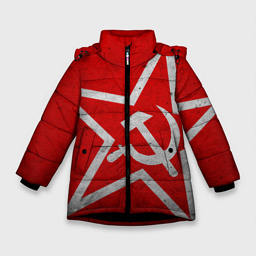 Зимняя куртка для девочки Флаг СССР: Серп и Молот / 3D-Черный – фото 1