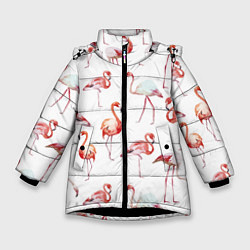 Куртка зимняя для девочки Действия фламинго, цвет: 3D-черный
