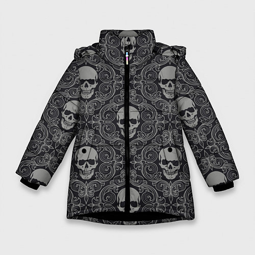 Зимняя куртка для девочки Ажурные черепа / 3D-Черный – фото 1