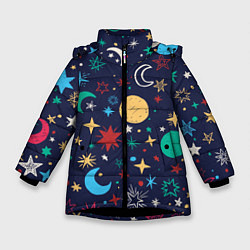 Куртка зимняя для девочки Звездное небо, цвет: 3D-черный
