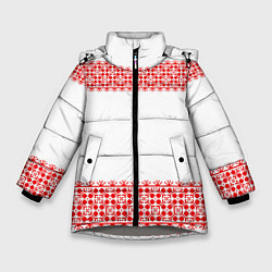 Куртка зимняя для девочки Славянский орнамент (на белом), цвет: 3D-светло-серый