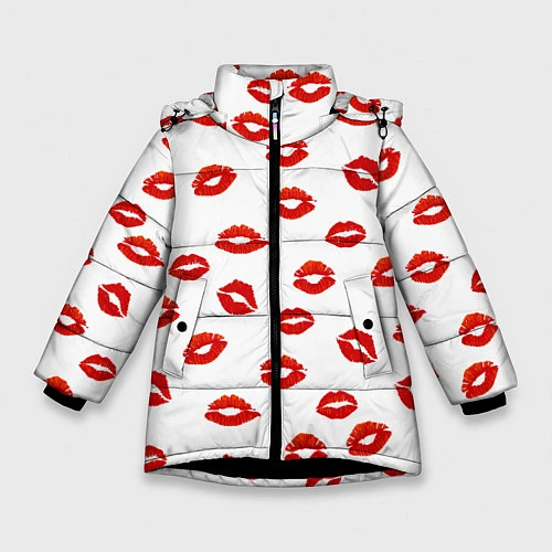 Зимняя куртка для девочки Поцелуйчики / 3D-Черный – фото 1
