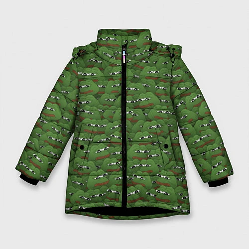 Зимняя куртка для девочки Грустные лягушки / 3D-Черный – фото 1