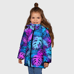 Куртка зимняя для девочки Сине-розовые тропики, цвет: 3D-черный — фото 2