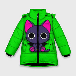 Куртка зимняя для девочки Аниме киса, цвет: 3D-черный