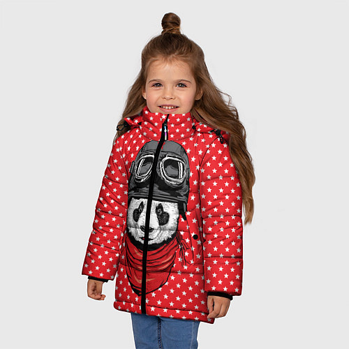 Зимняя куртка для девочки Панда пилот / 3D-Красный – фото 3