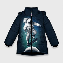 Куртка зимняя для девочки Космический скейтбординг, цвет: 3D-черный