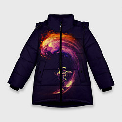 Куртка зимняя для девочки Космический серфинг, цвет: 3D-черный
