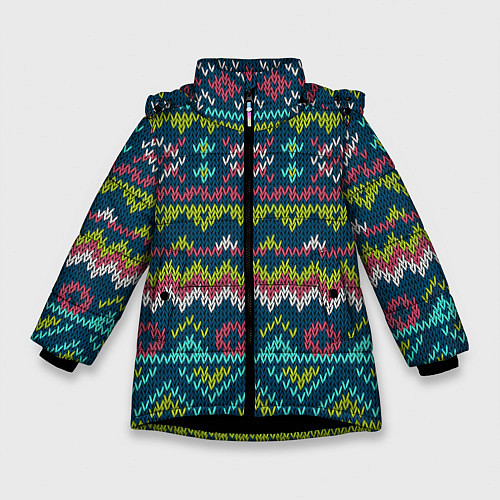Зимняя куртка для девочки Вязаный узор 2 / 3D-Черный – фото 1