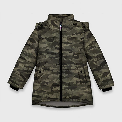 Зимняя куртка для девочки Камуфляж рыбака / 3D-Светло-серый – фото 1