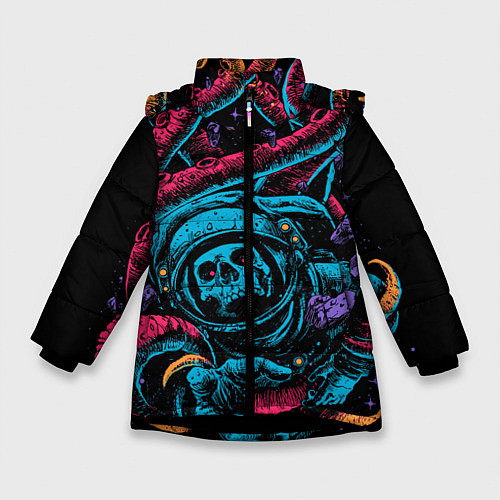Зимняя куртка для девочки Космический осьминог / 3D-Черный – фото 1