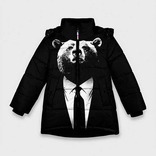 Зимняя куртка для девочки Медведь бизнесмен / 3D-Черный – фото 1