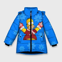 Куртка зимняя для девочки Новогодний Гомер, цвет: 3D-черный
