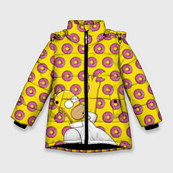 Куртка зимняя для девочки Пончики Гомера Симпсона, цвет: 3D-черный