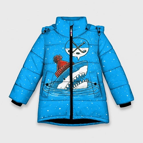 Зимняя куртка для девочки Акула хоккейный фанат / 3D-Черный – фото 1