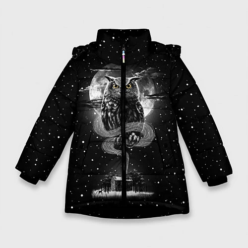 Зимняя куртка для девочки Ночная сова / 3D-Черный – фото 1