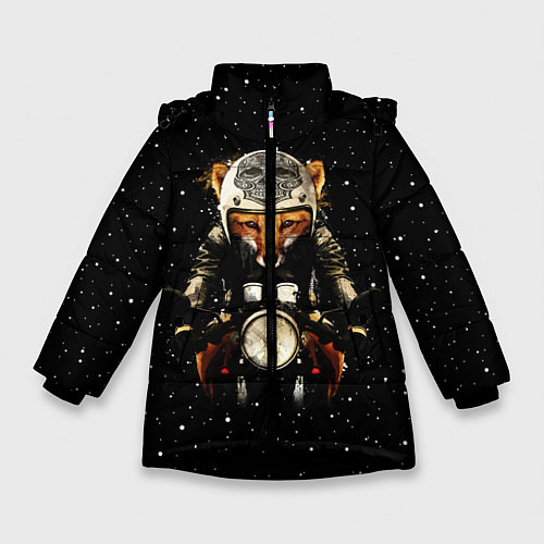 Зимняя куртка для девочки Лис байкер / 3D-Черный – фото 1