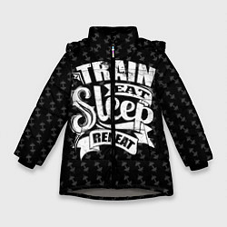 Куртка зимняя для девочки Train Eat Sleep Repeat, цвет: 3D-светло-серый