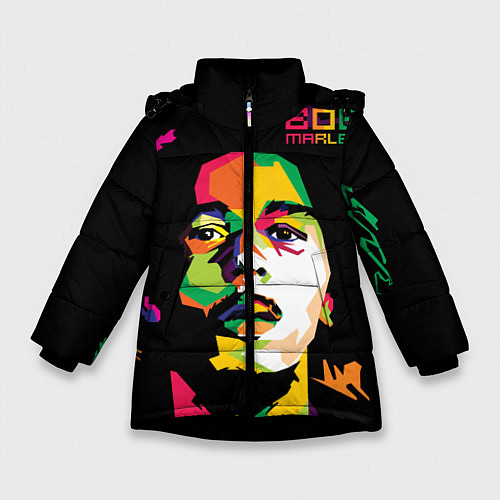 Зимняя куртка для девочки Боб Марли: фан-арт / 3D-Черный – фото 1