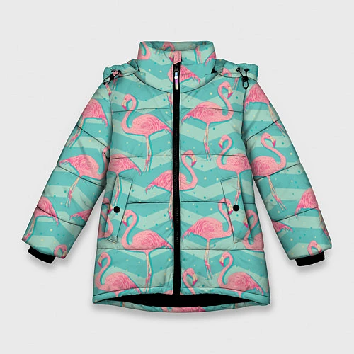 Зимняя куртка для девочки Flamingo Pattern / 3D-Черный – фото 1