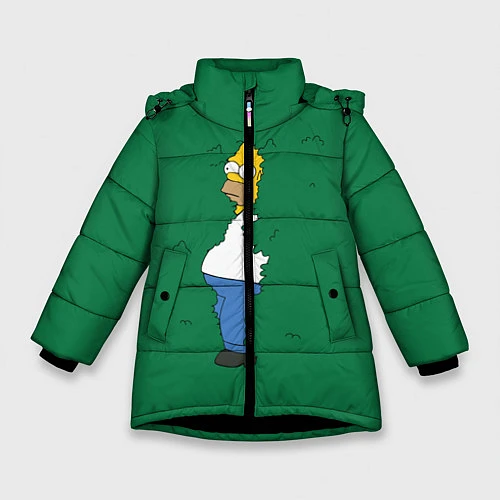 Зимняя куртка для девочки Гомер в кустах / 3D-Черный – фото 1