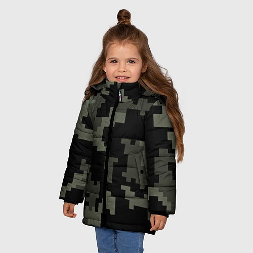 Зимняя куртка для девочки Камуфляж пиксельный: черный/серый / 3D-Красный – фото 3