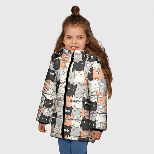 Зимняя куртка для девочки Котики / 3D-Светло-серый – фото 3