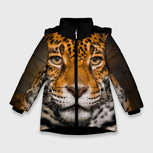 Зимняя куртка для девочки Взгляд ягуара / 3D-Черный – фото 1