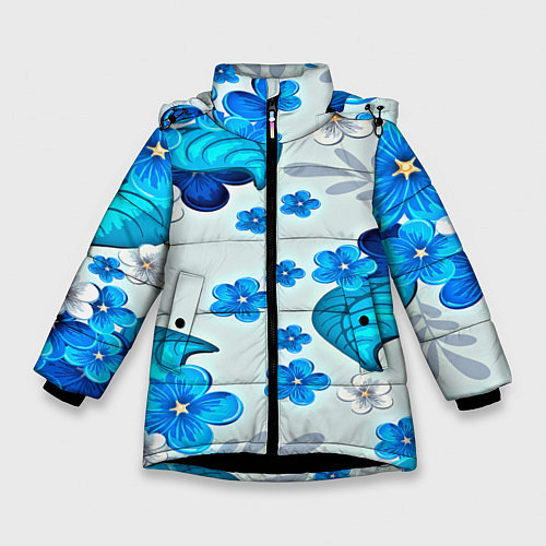 Зимняя куртка для девочки Весенний узор / 3D-Черный – фото 1