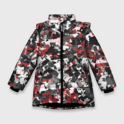 Куртка зимняя для девочки Камуфляж: серый/красный, цвет: 3D-черный