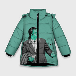 Куртка зимняя для девочки Недоумевающий Винсент, цвет: 3D-черный
