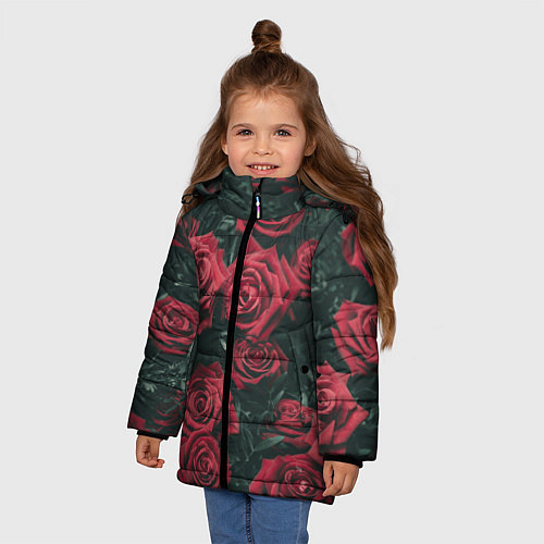 Зимняя куртка для девочки Бархатные розы / 3D-Красный – фото 3