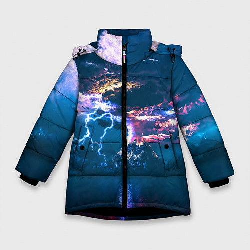 Зимняя куртка для девочки Извержение вулкана / 3D-Черный – фото 1