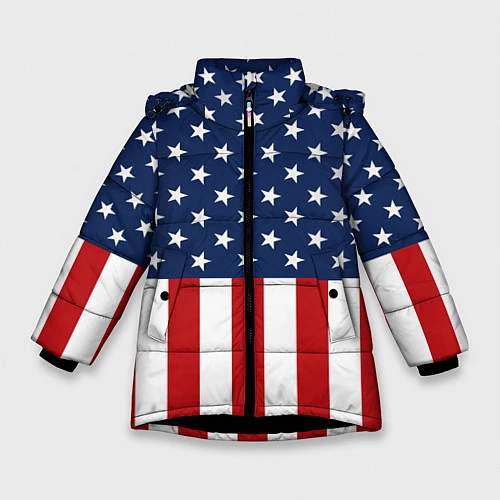 Зимняя куртка для девочки Флаг США / 3D-Черный – фото 1