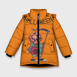 Куртка зимняя для девочки Тыква с косой, цвет: 3D-черный