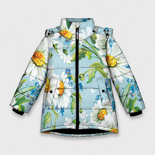 Зимняя куртка для девочки Ромашки / 3D-Черный – фото 1