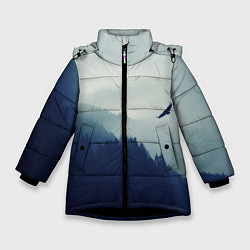Куртка зимняя для девочки Орел над Лесом, цвет: 3D-черный