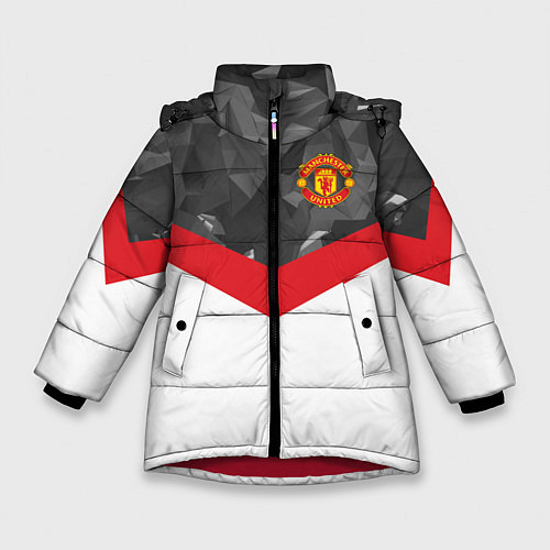 Зимняя куртка для девочки Man United FC: Grey Polygons / 3D-Красный – фото 1