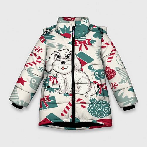 Зимняя куртка для девочки Новогодний щенок / 3D-Черный – фото 1