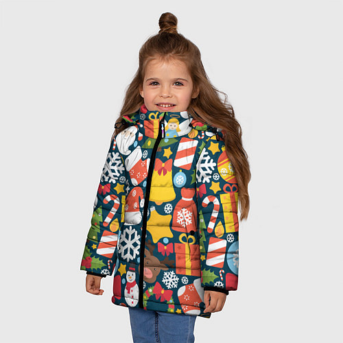 Зимняя куртка для девочки Новогодний набор / 3D-Красный – фото 3