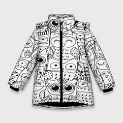 Куртка зимняя для девочки Совушки: узор, цвет: 3D-черный