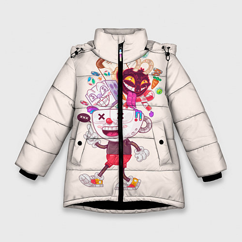 Зимняя куртка для девочки Cuphead: Street Art / 3D-Черный – фото 1