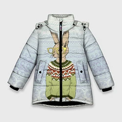 Куртка зимняя для девочки Кролик хипстер, цвет: 3D-черный