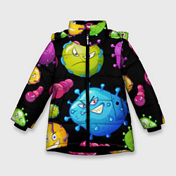 Куртка зимняя для девочки Веселые микробы, цвет: 3D-черный